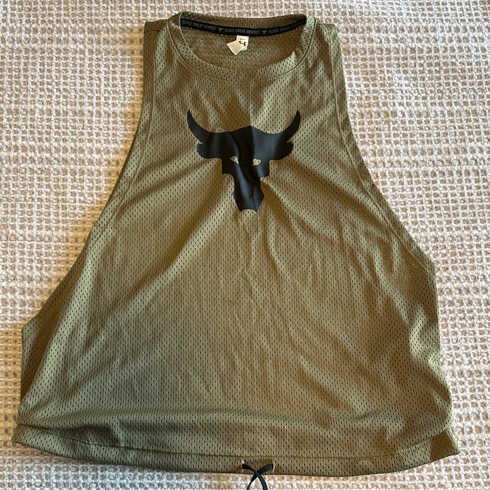 Under Armour Olive Muscle Tee with Black Bull Graphic